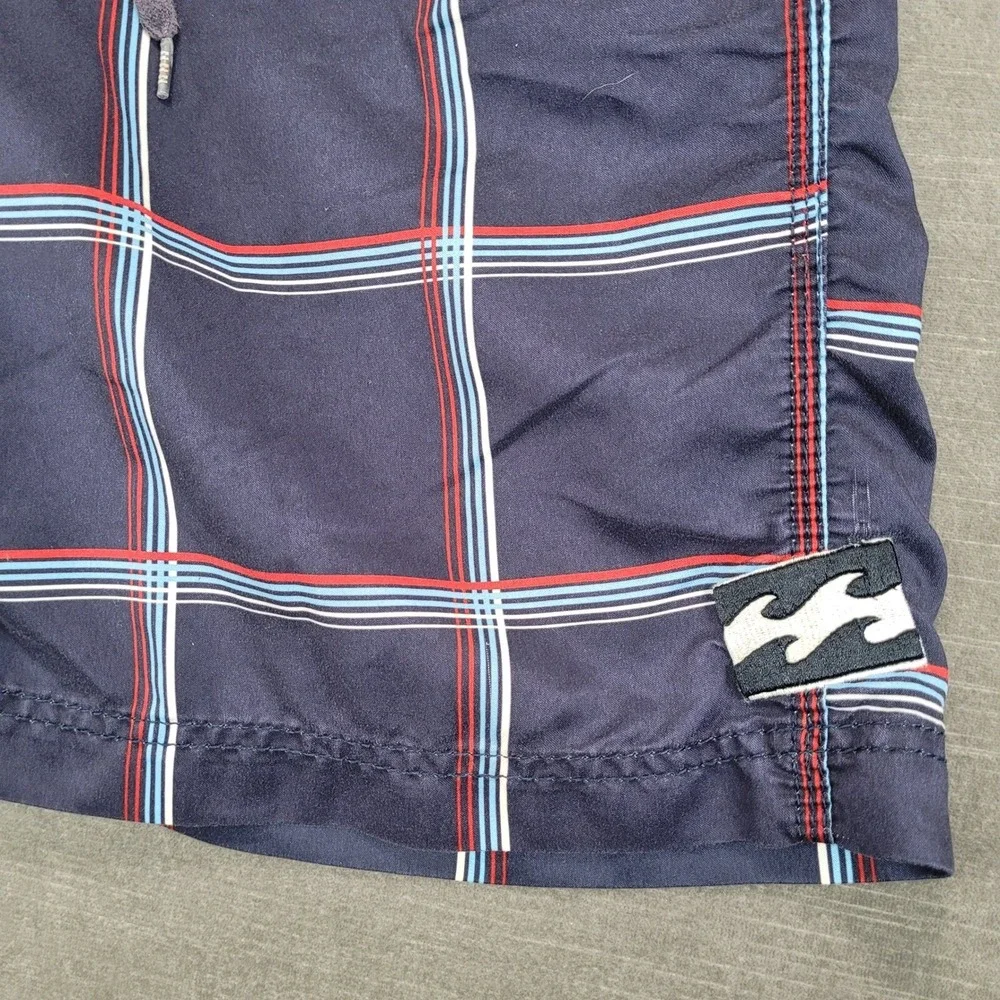 Billabong Y2K Plaid Swim Trunks Board Shorts Drawstring‎ Size 34